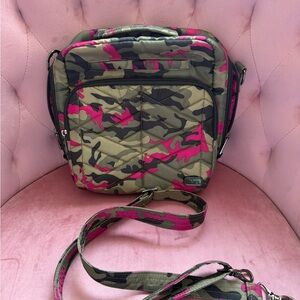 Lug Camouflage Crossbody Bag with Pink Highlights- camo magenta